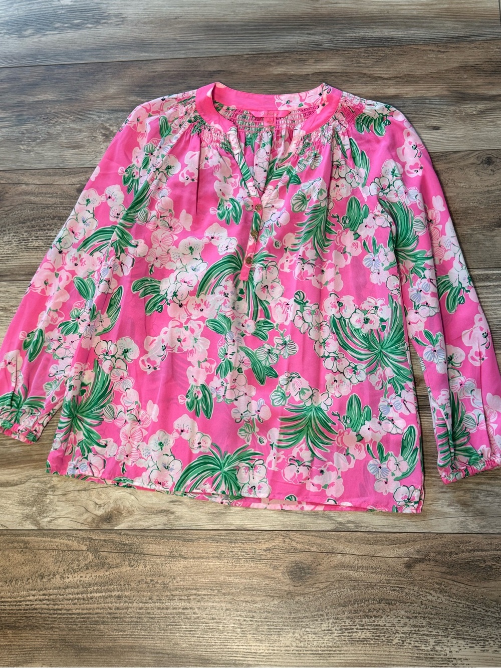 Lilly Pulitzer Pink Floral Long-Sleeve Elsa Blouse